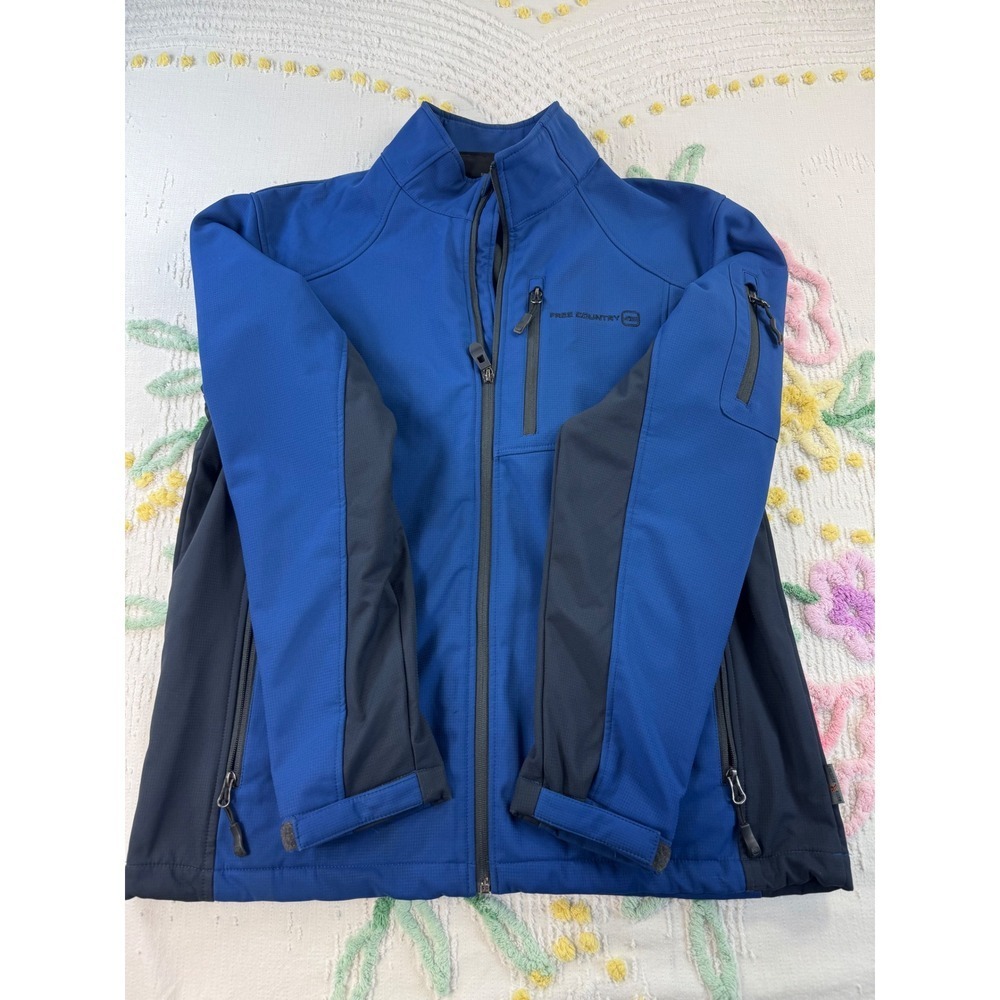 Free Country Men's Blue Full Zip‎ Softshell Jacket Medium Water Resistant